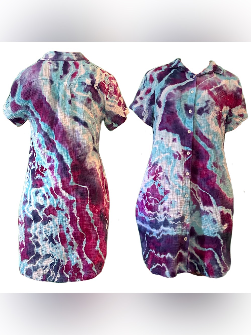 Weatherproof Vintage Short Sleeve Button-Front Tie-Dye Shirt Dress M